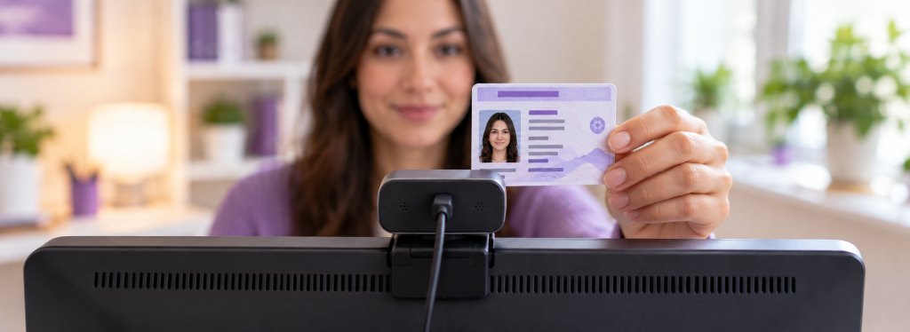 ID card in front of a webcam